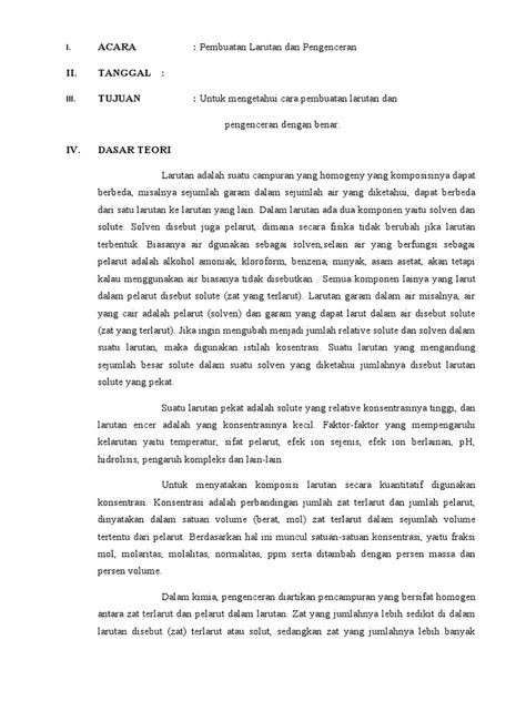 Panduan Praktikum Pembuatan Larutan Dan Pengenceran Pdf