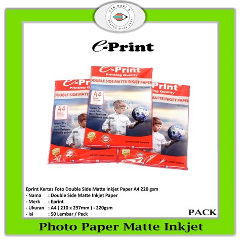 Jual E PRINT Double Side Matte Inkjet Paper A4 220 Gsm Anak BD Pack