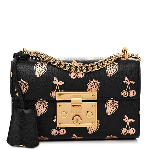 Gucci Textured Dollar Calfskin Berry Print Small Padlock Shoulder Bag