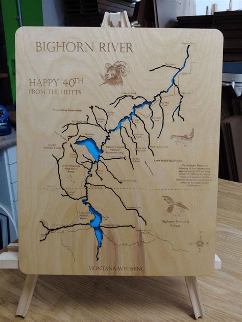 Bighorn River Montana And Wyoming Laser Cut Wood Map Framed Maps