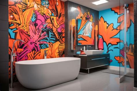 Premium Photo | Fun and vibrant pop art bathroom colorful tiles and ...