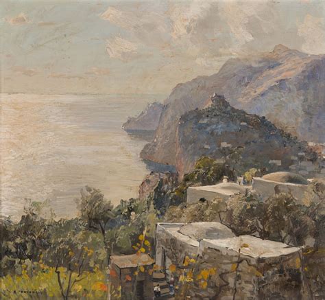 Carlo Perindani 1899 1986 It Représentant Une Vue Sur La Côte