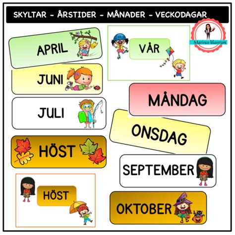 Skyltar till tavlan årstider månader veckodagar Teach Academy