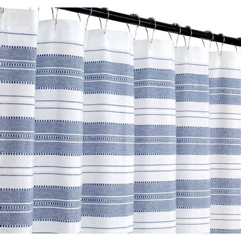 Chambray Blue And White Fabric Shower Curtain Striped With Detailed