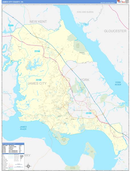James City County, VA Zip Code Wall Map Basic Style by MarketMAPS ...