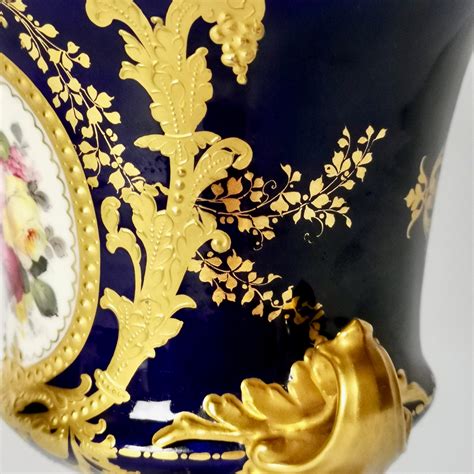 Royal Crown Derby Porcelain Campana Vase Cobalt Blue Flowers By C