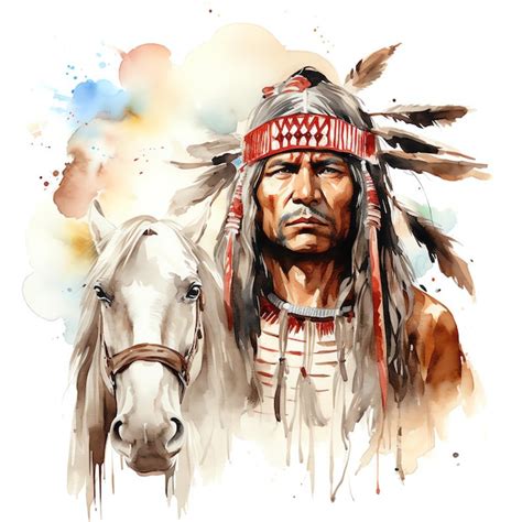 Premium Ai Image Watercolor Native American Western Wild West Cowboy