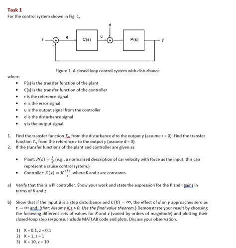 Solved Task 1 For The Control System Shown In Fig 1 U C S Chegg