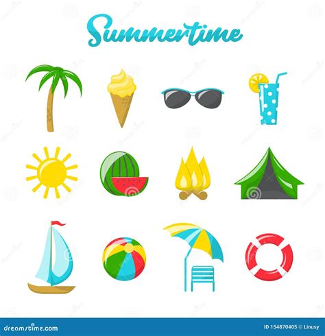 Iconos del verano fijados ilustración del vector Ilustración de plano