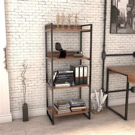 Estante De Livro Industrial - Estante De Livros Industrial Aço 60cmx145cm 4 Prateleiras Kuadra Nogal ...