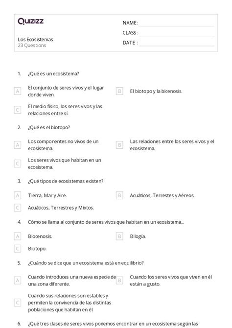 50 Ecosistemas Hojas De Trabajo Para Grado 6 En Quizizz Gratis E Imprimible