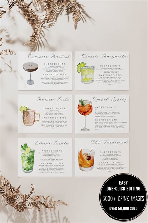 Cocktail Recipe Cards Template Editable Drink Recipe Card Etsy