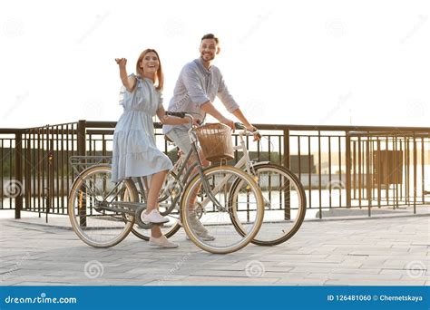 Happy Couple Riding Bicycles Outdoors Stock Photo Image Of Happy