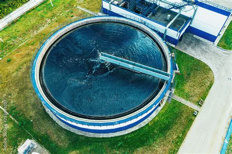 Water Treatment Plant With Round Cylinder Of Clarifier Sedimentation