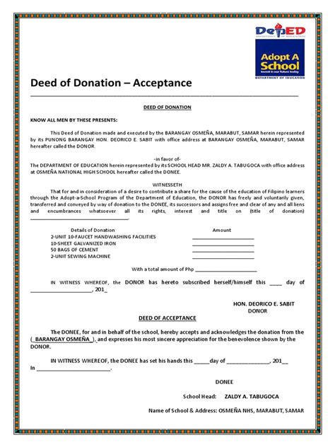 Deed Of Donation Know All Men By These Presents Pdf Business