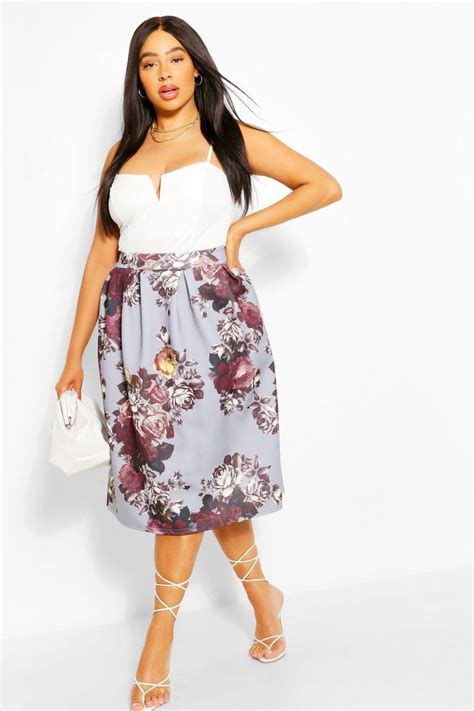 Plus Floral Print Scuba Midi Skirt Boohoo Scuba Midi Skirt Midi