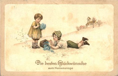 Namenstag Namenskarte Kinder Blumen Litho Nr Sv02310 Oldthing