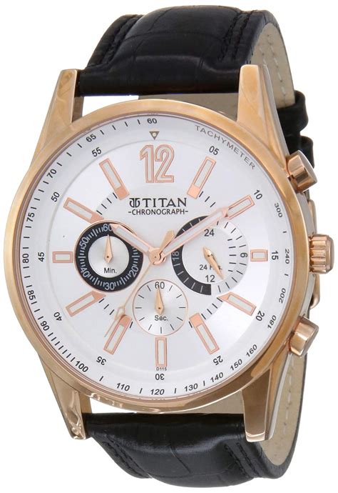 Titan Octane Silver Dial Chronograph Leather Strap Watch For Men