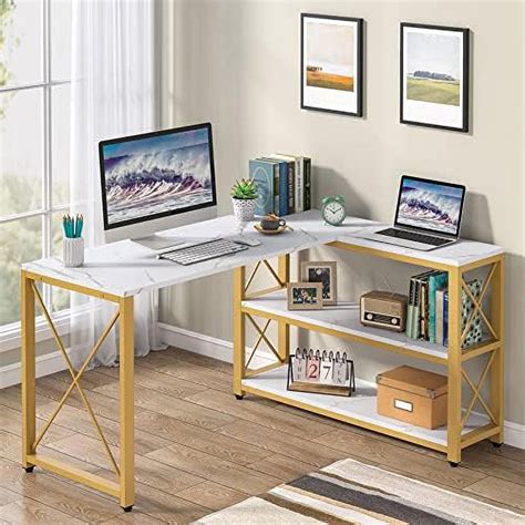 Geroboom Reversible Industrial L Shaped Desk With Shelves Corner