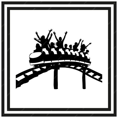 Roller coaster silhouette with excited riders clipart on white ...