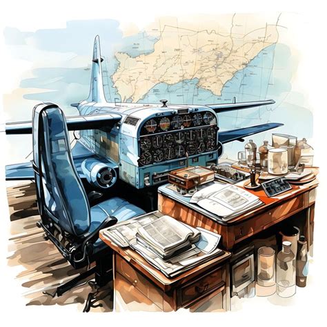 Sala De Pilotos Em Aquarela Mapas De Avia O Avi Es Modelo C U