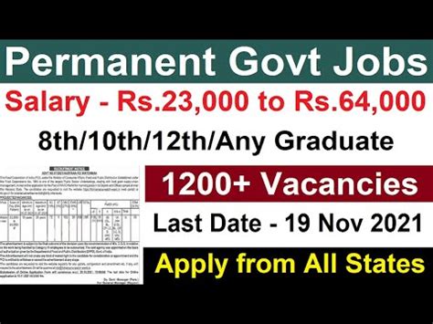 Permanent Govt Jobs For Th Th Any Graduate Direct Vacancy