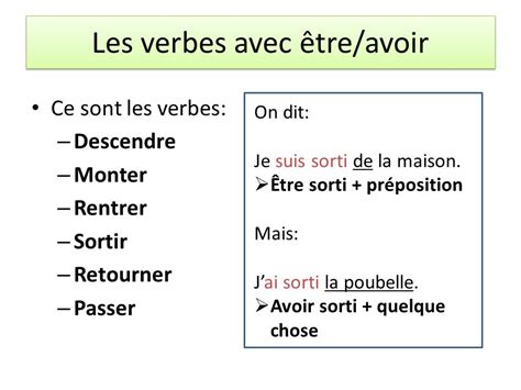 Le passé composé les verbes conjugués avec lauxiliaire avoir