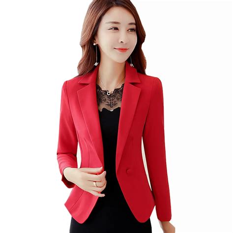 Ladies Blazers And Coats Plus Size Office Wear Work Long Sleeve Black Red Small Suit Bodycon