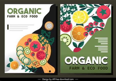 Organic Food Posters Colorful Flat Decor Classic Design Vectors Graphic