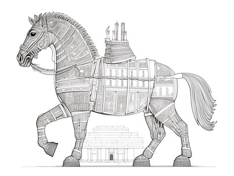 Detailed Trojan Horse Art To Color - Coloring Page