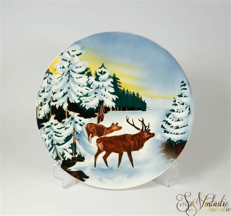 Rare Antique Villeroy And Boch Saar Basin Wall Plate Stenciled Reindeer