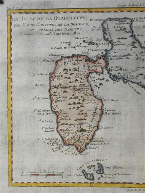 Guadeloupe Caribbean Islands c. 1780 Bonne engraved hand color map