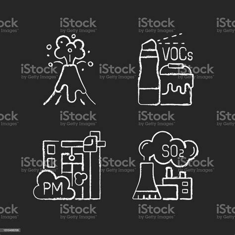 Air Pollution Chalk White Icons Set On Black Background Stock Illustration Download Image Now