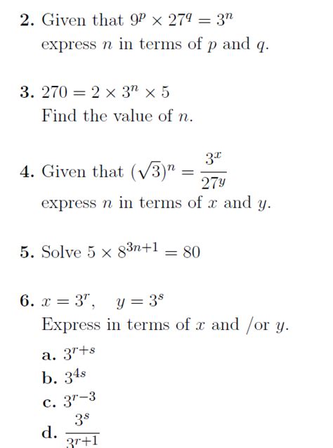 Laws Of Indices Grade 8 Worksheet