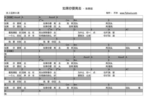 【吉他谱】《如果你要离去》 张悬版 飞啦不休