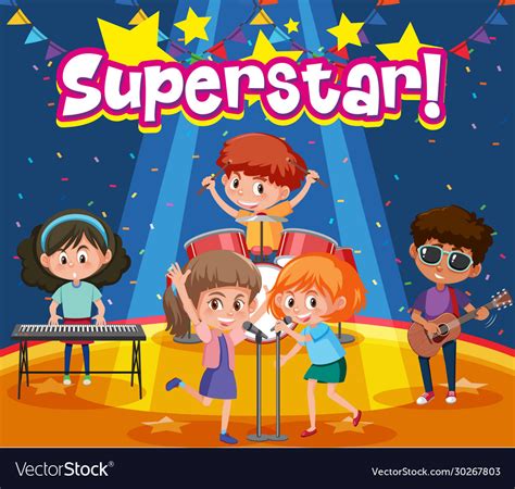 Font design for word superstar with kids on the Vector Image