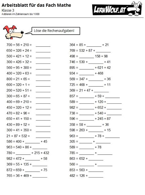 Übungen Mathe Klasse 3 kostenlos zum Download lernwolf at