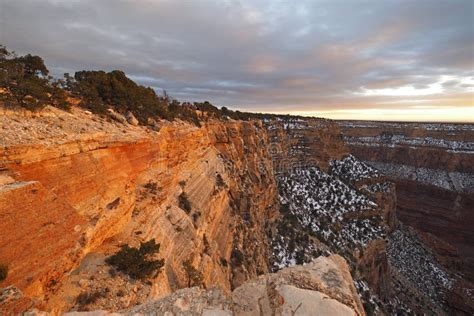 View of the Grand Canyon from the South Rim Trail in Winter. Stock Image - Image of rocks, snow ...