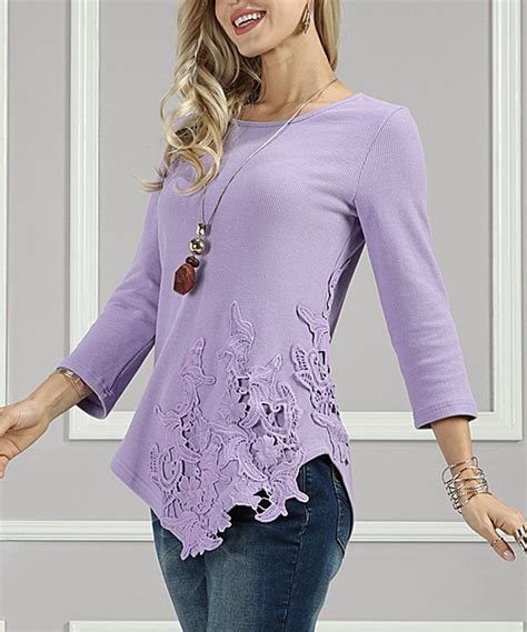 Suzanne Betro Weekend Lavender Lace Accent Asymmetrical Hem Thermal