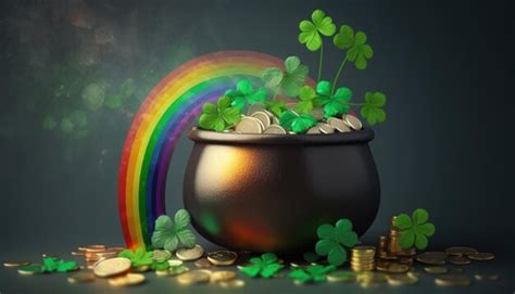 Premium Ai Image A Pot Of Gold And A Rainbow With Clovers