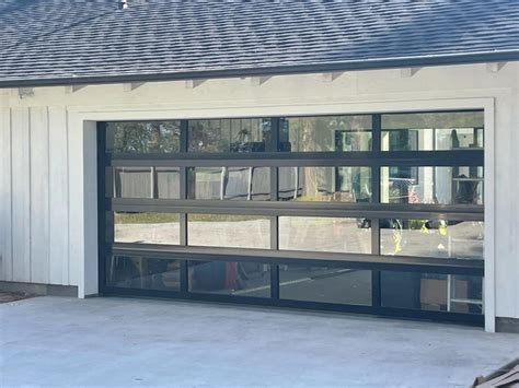 18 Ft Wide By 8 Ft Tall Full View Garage Door Matt Black Finish With C