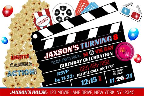 Movie Night Invitations Digital Invitations Birthday Invitations