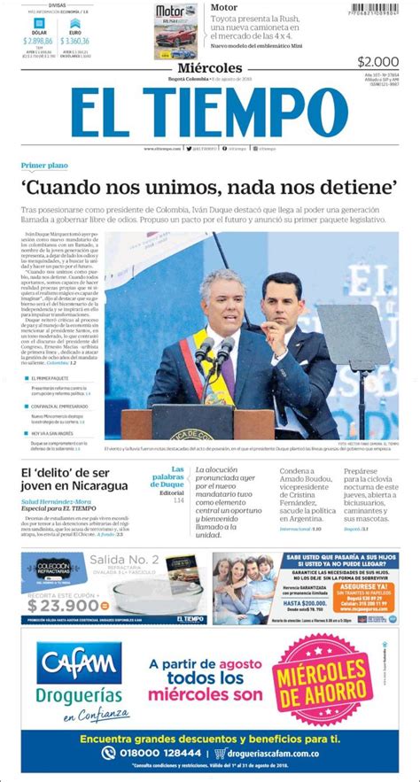 Periódico El Tiempo Colombia Periódicos De Colombia Edición De