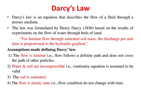 Darcy S Law It S Lecture Note Darcys Law Darcy S Law Is An