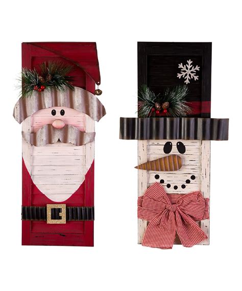 Glitzhome Snowman And Santa Shutter Décor Set Of Two Zulily Shutter Decor Wintertime Decor