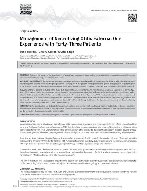 (PDF) Management of Necrotizing Otitis Externa: Our Experience with …€¦ · Necrotizing otitis ...