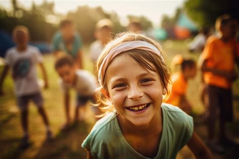 Premium Ai Image Young Smiling Girl In The Summer Camp Ai Generated