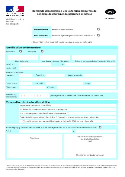 Demande D Inscription Une Extension Du Permis De Conduire Des Bateaux