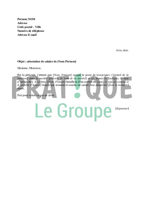 Lettre D Attestation De Salaire Pratique Fr