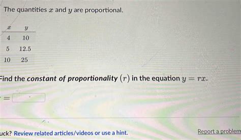 Solved The Quantities X And Y Are Proportional Find The Constant Of